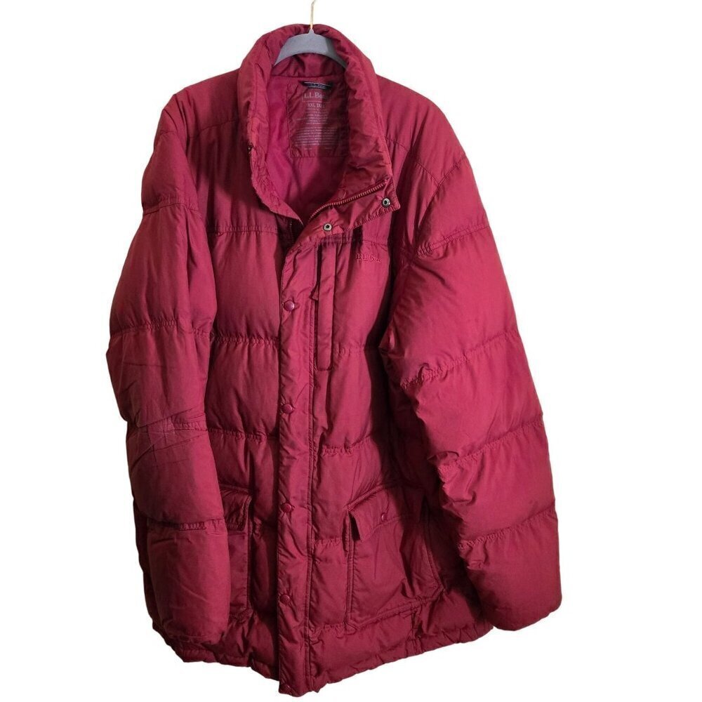 L.L. Bean Vintage Full Zip Brick Red Down Puffer Jacket Pockets Size XXL Tall